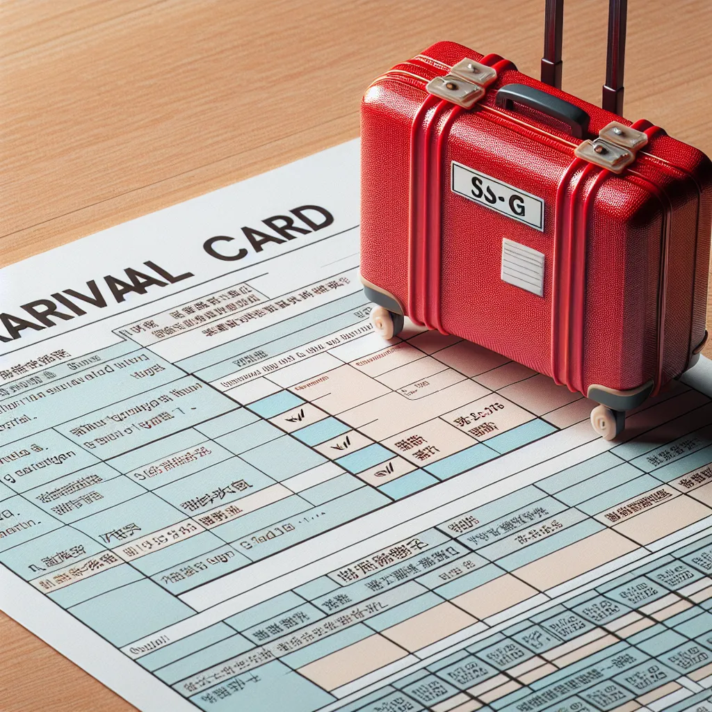 Подробная инструкция по заполнению SG Arrival Card, без людей, красный туристический чемодан