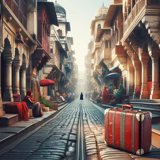 Старинные улицы Дели, красный чемодан