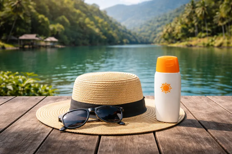 Солнцезащитный крем и головной убор