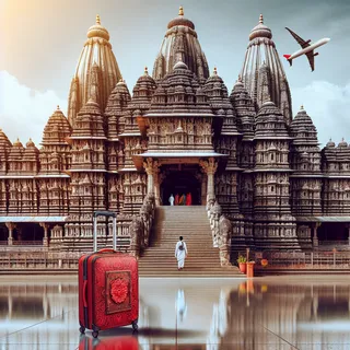 Религиозное значение храма Trayambakeshwar, красный туристический чемодан, храм background