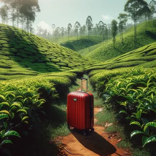 Шри-Ланка чайные плантации красный чемодан на колесиках