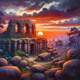 Руины форта на фоне заката